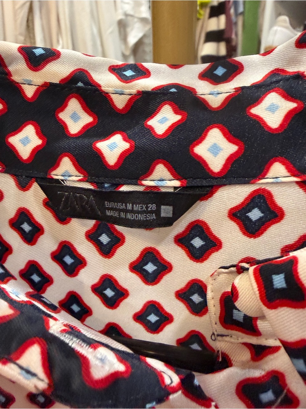 Zara Pink and Black Geometric Print Button-Down Blouse - Picture 2 of 5